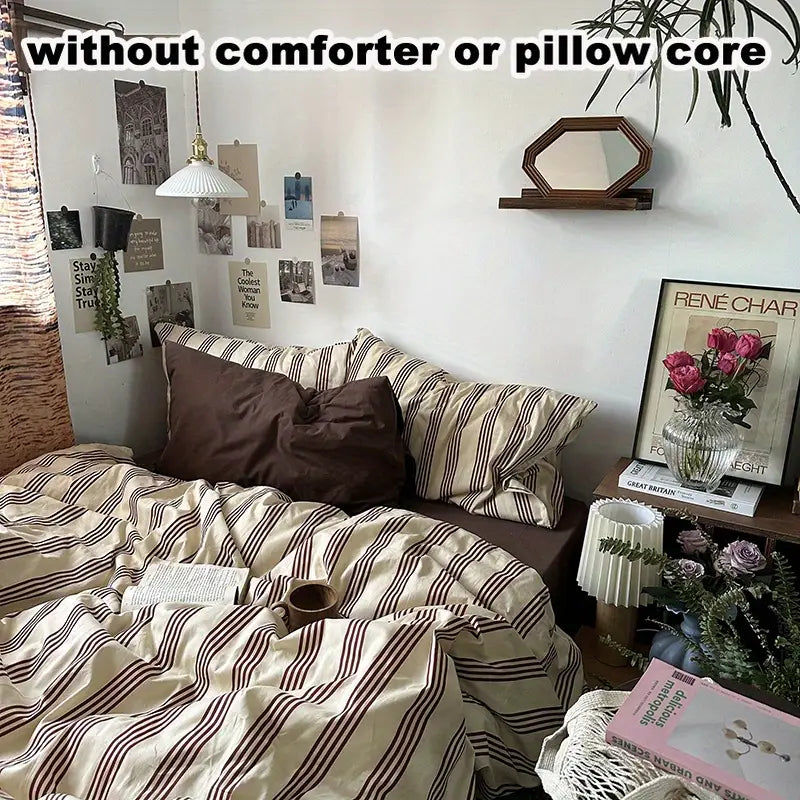Wine Stripe 4-in-1 Duvet Set