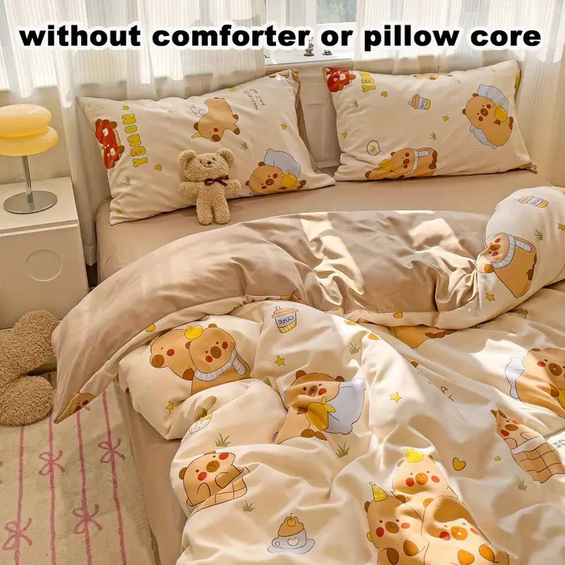 Cute Capybara Cartoon 4-in-1 Duvet Set