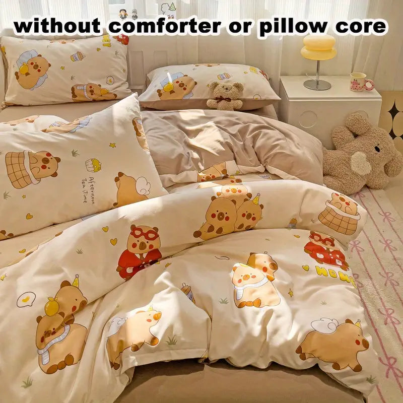 Cute Capybara Cartoon 4-in-1 Duvet Set